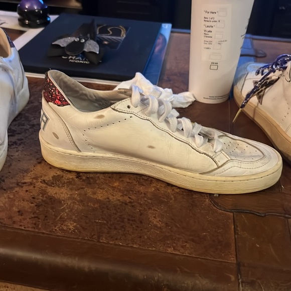 Golden goose ball stars.  American 8. White, lime green stars, red sparkle back - Picture 8 of 10